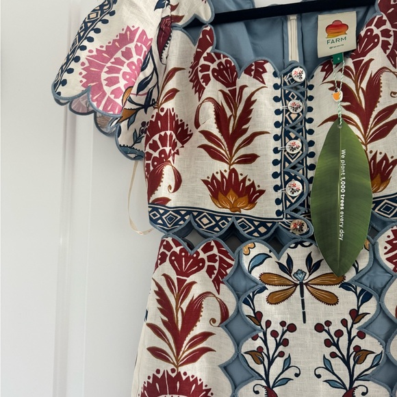 NWT FARM Rio Red and Green Square Neck Midi Dress - Picture 6 of 8